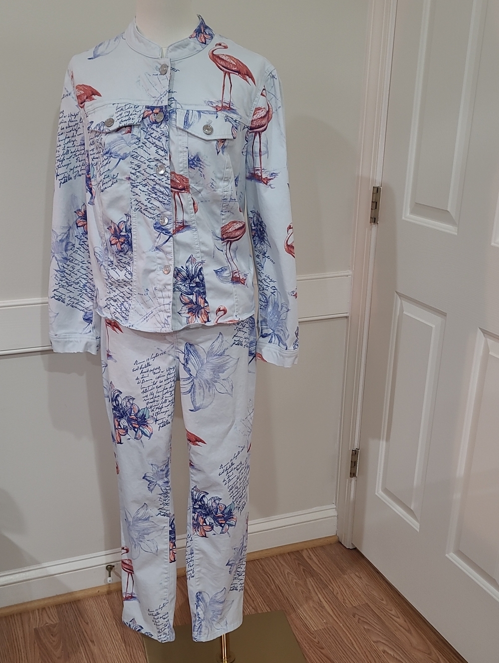 Chico's Bon Voyage Light Blue Denim Design Two-Piece Pants Set - Size 12P